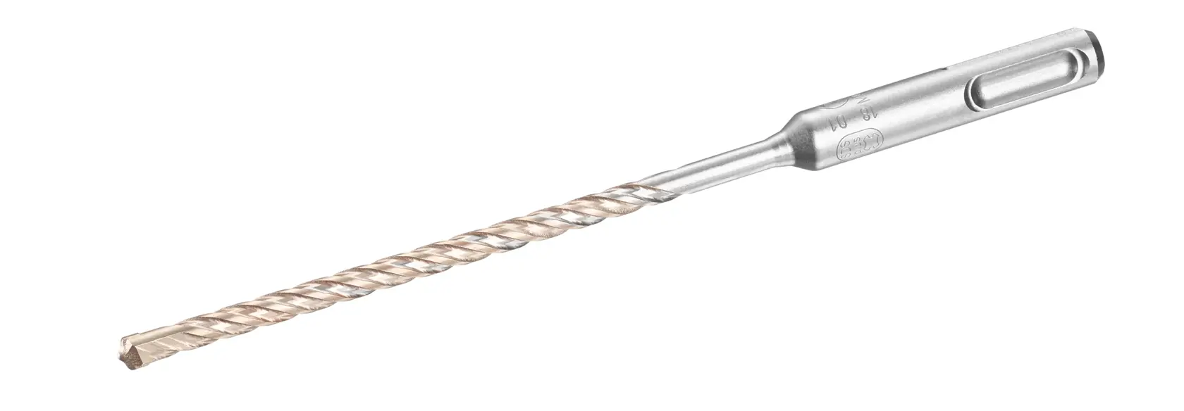 STANLEY STA54520 masonry drill bit, silver, spiral flute, straight angle, isolated on white background.