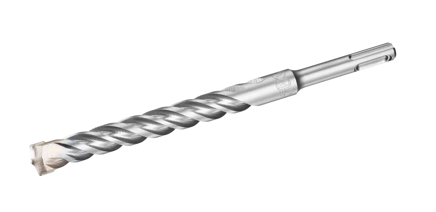 STANLEY STA54546 silver masonry drill bit, spiral design, side angle on white background.