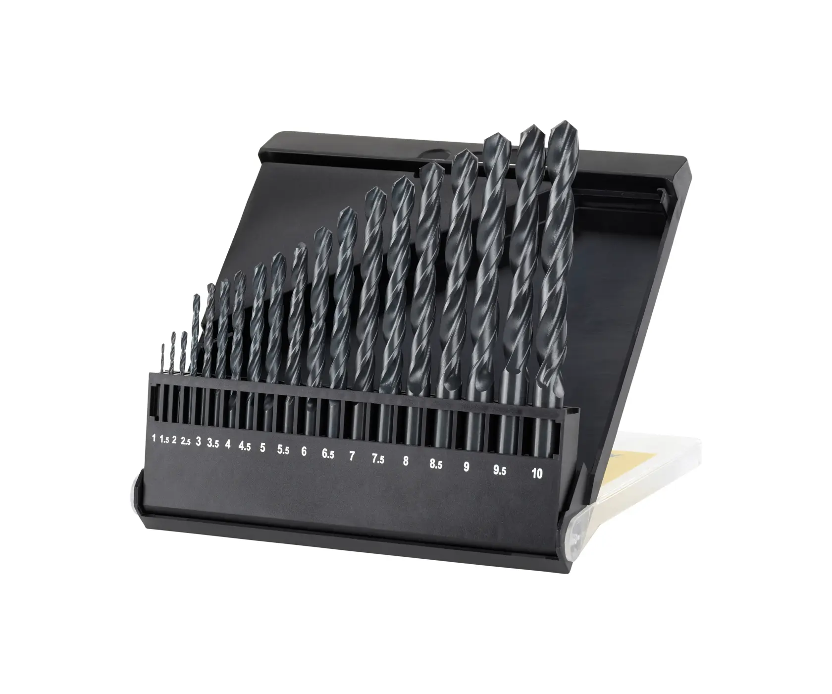 STANLEY STA56025 drill bit set in black case, angled photo showing multiple sizes on white background.