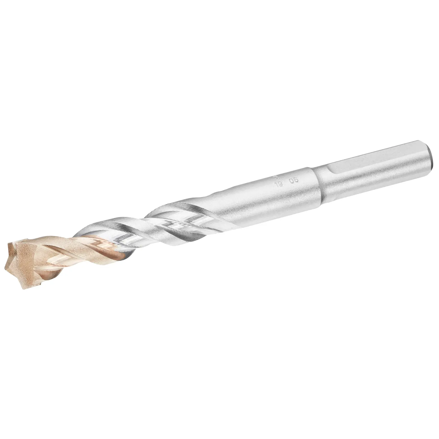 STANLEY STA58555 metal drill bit with silver body and bronze tip, side angle on white background.