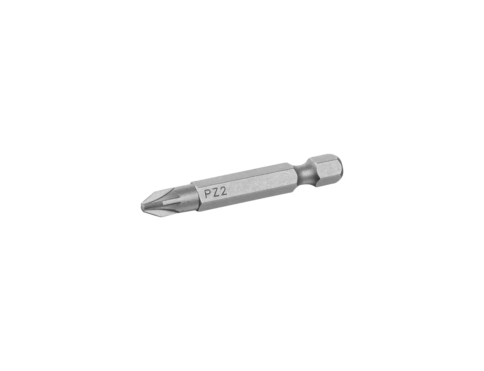STANLEY STA61181 Pozidriv screwdriver bit, silver, single bit, side angle, on white background.