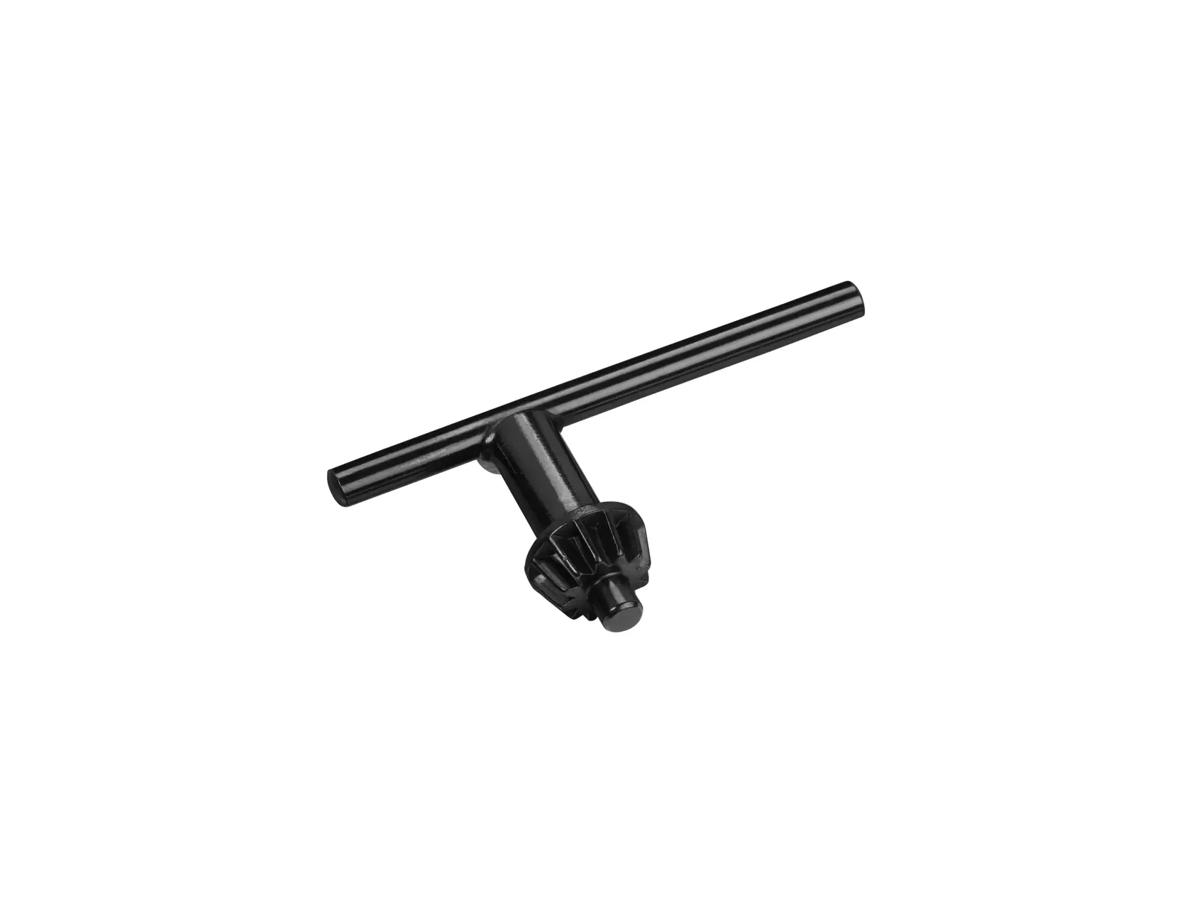 STANLEY STA66350 black metal drill chuck key in side angle on white background.