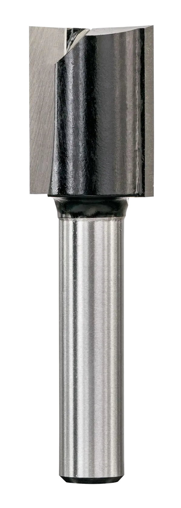 STANLEY STA80302 straight router bit, silver and black, front angle, product photography.