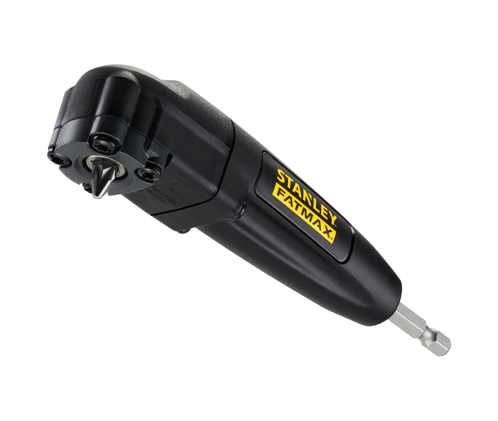 STANLEY STA88582 FATMAX black right angle drill attachment photography, white background