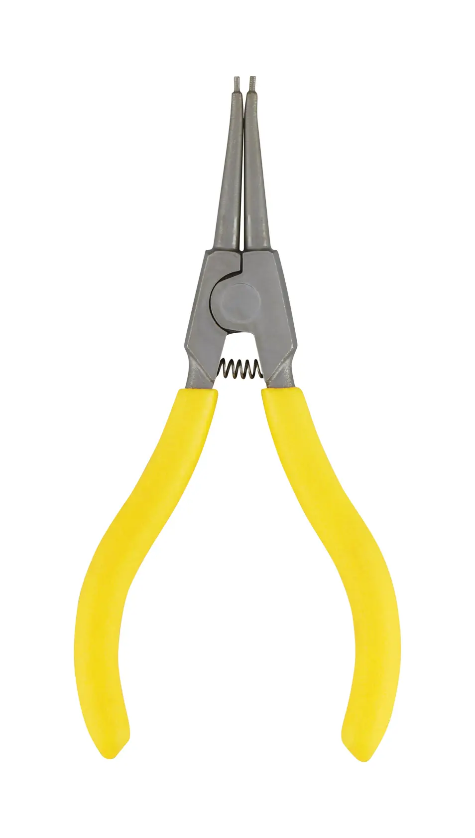 Steel pliers with yellow handles, shown on a white background, suitable for gripping small objects.