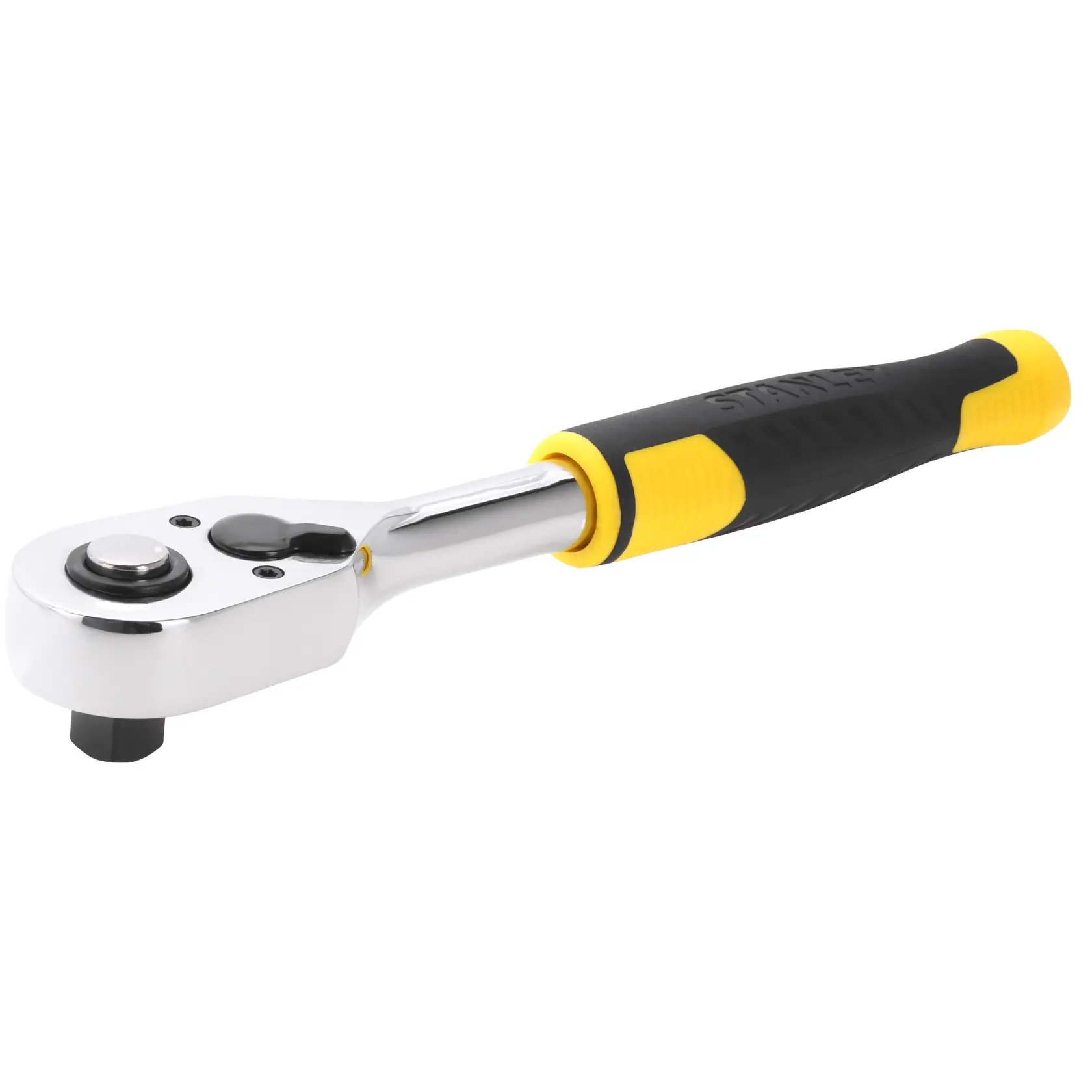 STANLEY STMT82664-0 ratchet wrench with black and yellow grip, photography on white background.