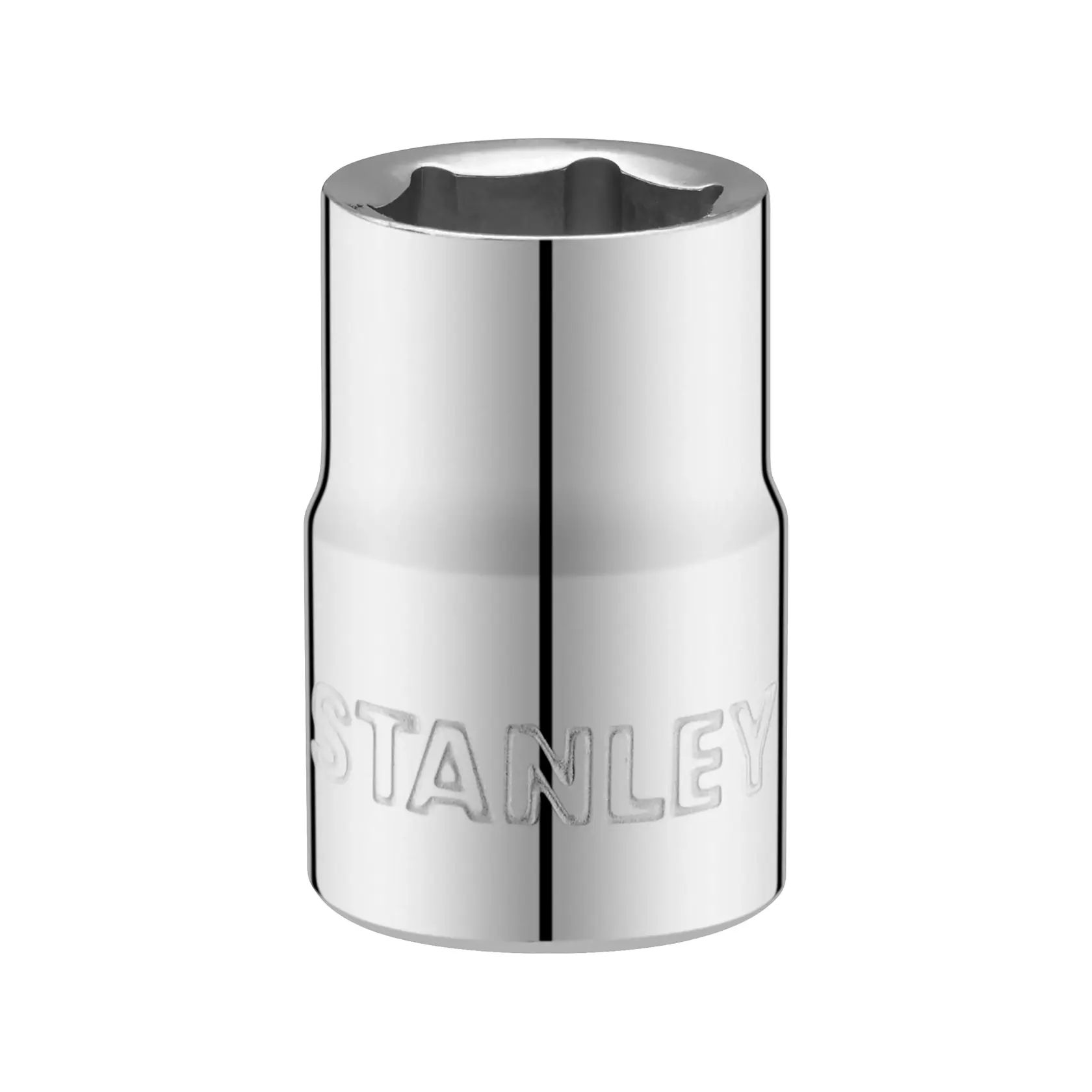 STANLEY STMT86306-0 chrome socket, photography of tool from front on white background.