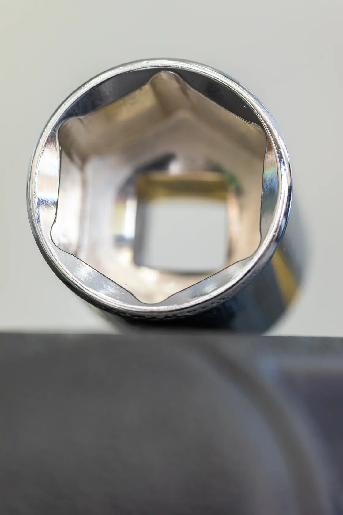 STANLEY STMT86313-0 chrome socket, top view on white background, photography product category.
