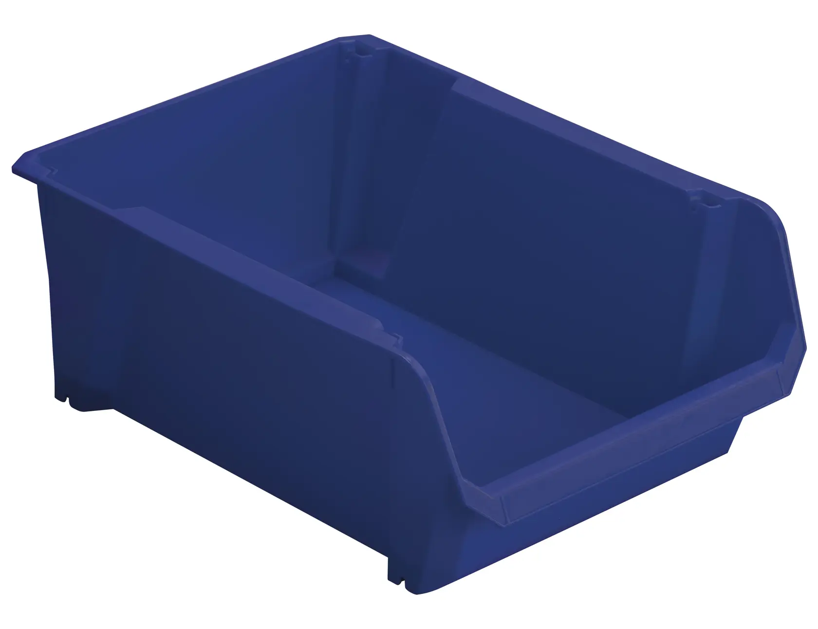 STANLEY STST82746-1 blue plastic storage bin, angled front view, for organizing small parts.