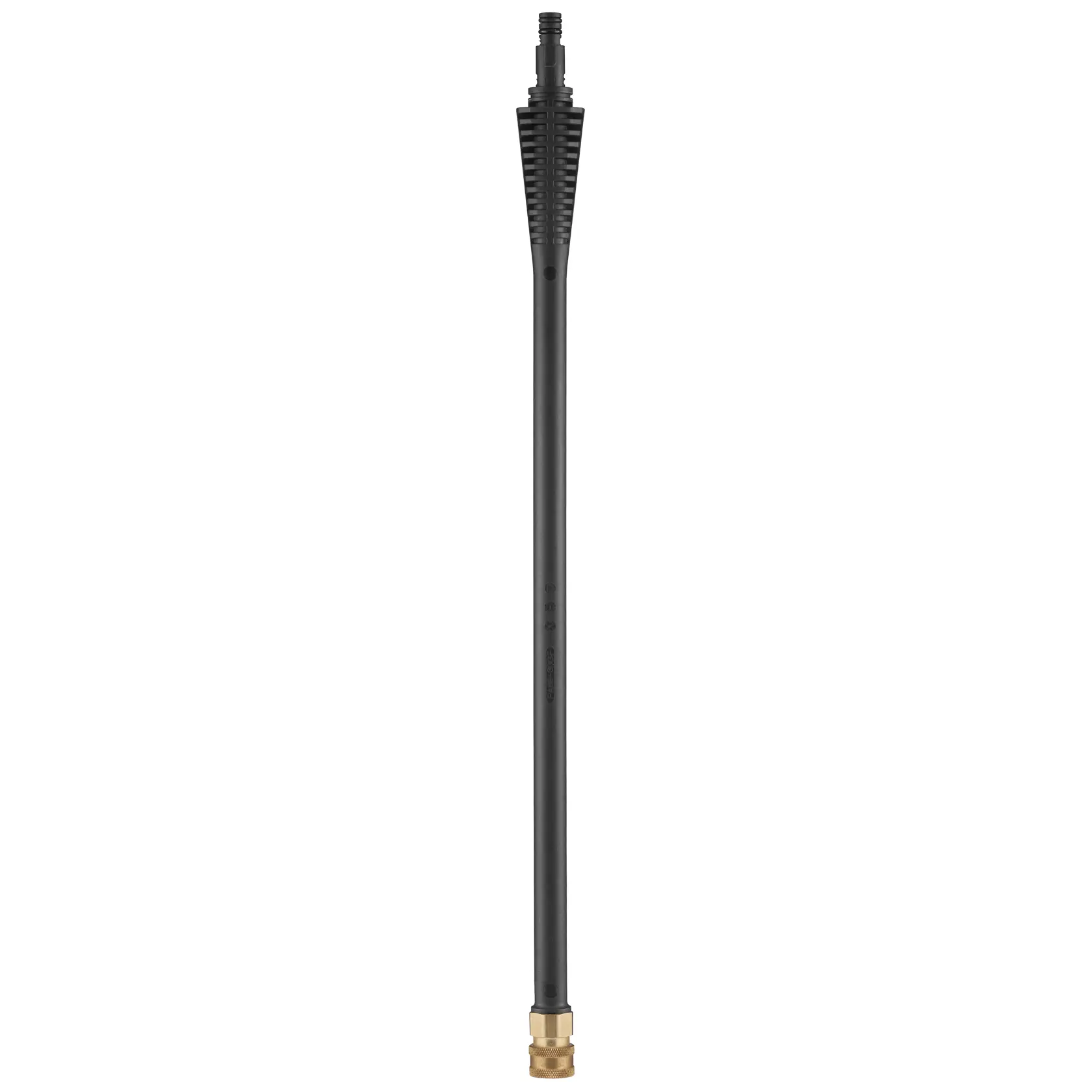 STANLEY STZQDW1 black pressure washer lance with brass connector, product photography front view.