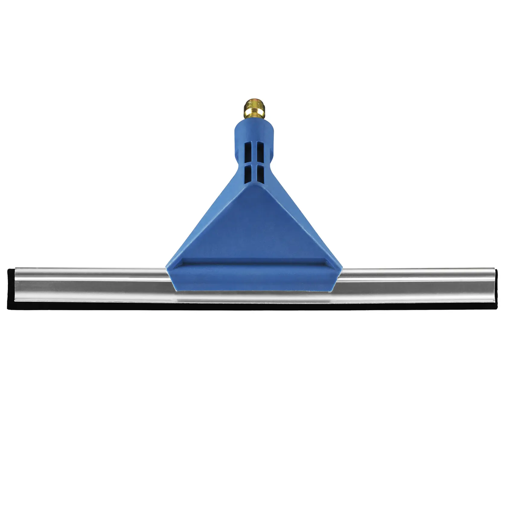 STANLEY STZSBSK3 window squeegee with blue handle and metal blade, front angle photo.